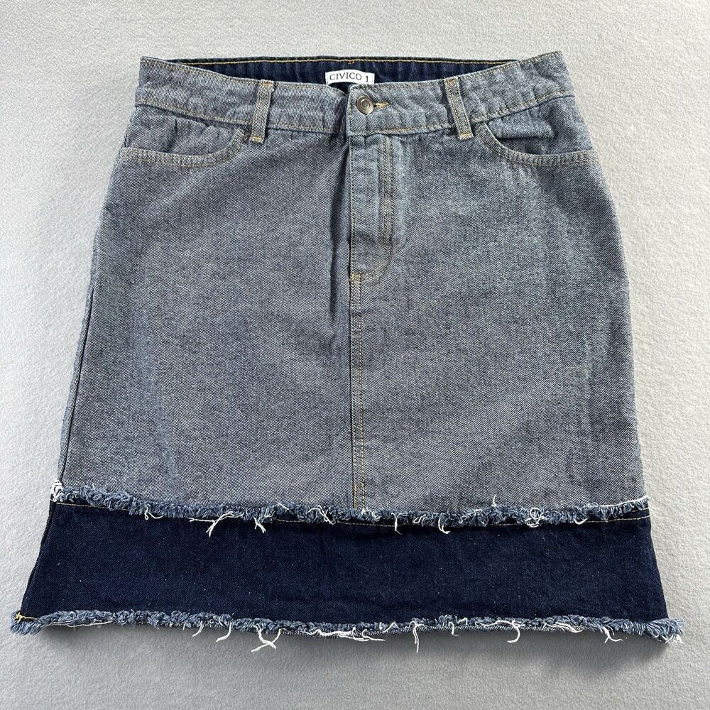 Civico 1 Women’s Two Tone Jean Skirt Made In‎ Italy Raw Hem Size 30 Waist BOHO